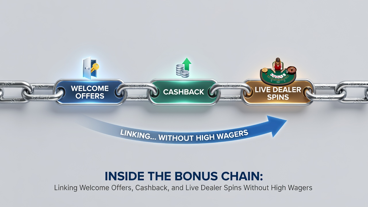 Illustration of cashback rewards transitioning into live dealer spin bonuses on mobile and desktop platforms
