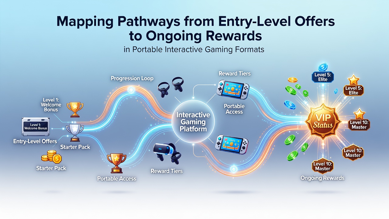 Diagram showing progression pathways from entry-level offers to ongoing rewards in mobile gaming formats