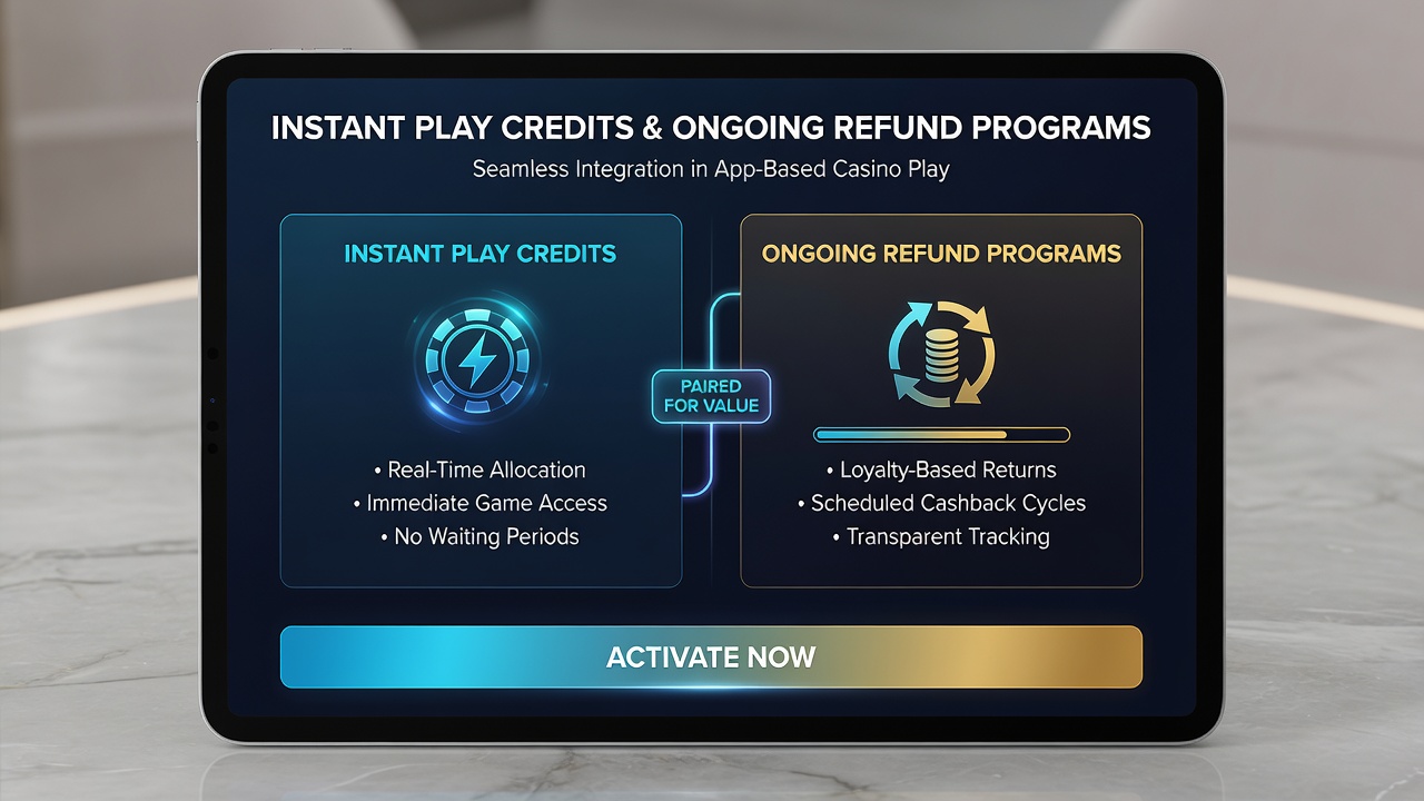 Illustration of app dashboard displaying paired instant credits and accumulated refund amounts