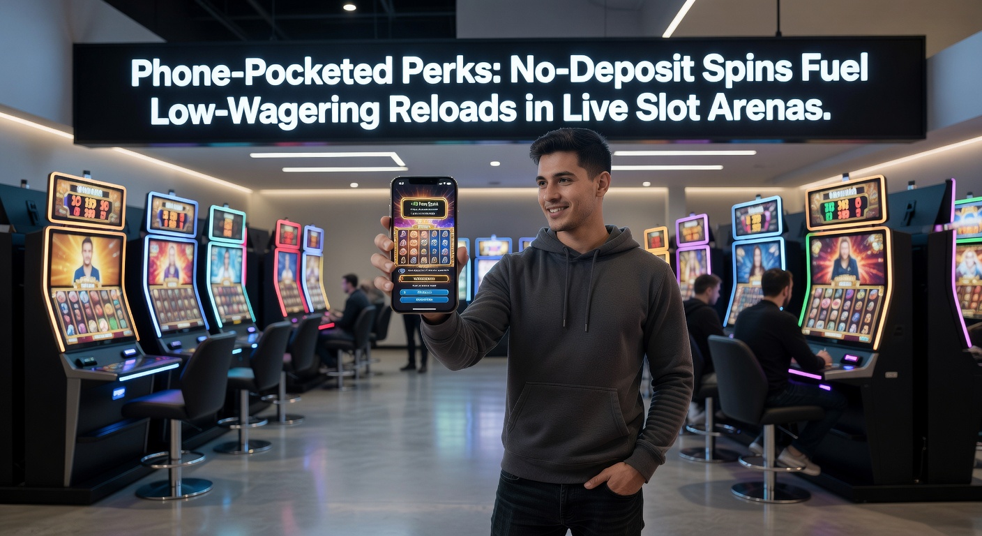 Close-up of a hand holding a smartphone with a live slot reload bonus notification popping up amid spinning reels and jackpot counters