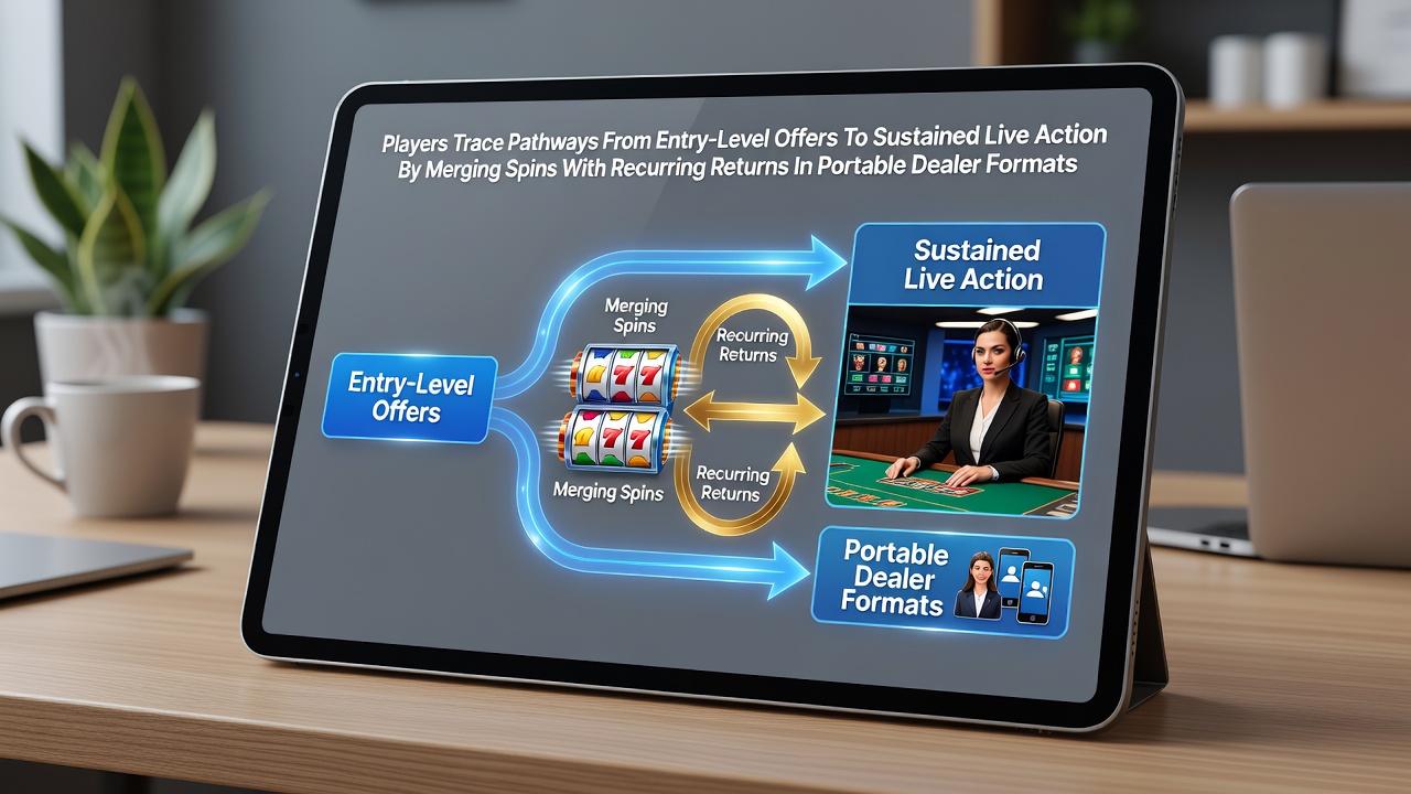 Mobile player interface showing entry-level spin offers transitioning into live dealer tables on portable devices