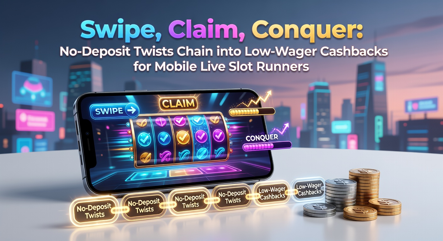 Mobile phone screen showing a vibrant live slot game with spinning reels and a no-deposit bonus popup, capturing the excitement of on-the-go play